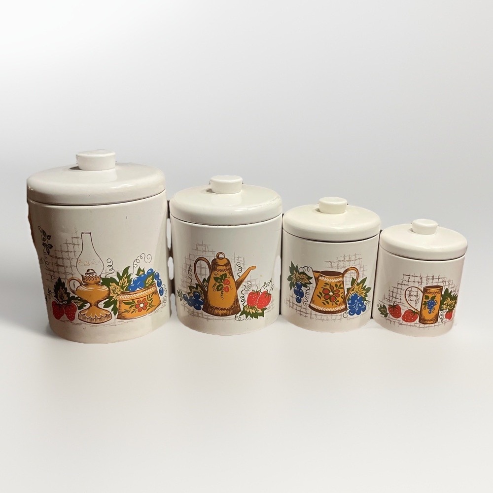 Vintage - Set Of 4 - Ransburg Metal Tin Canisters Made In USA